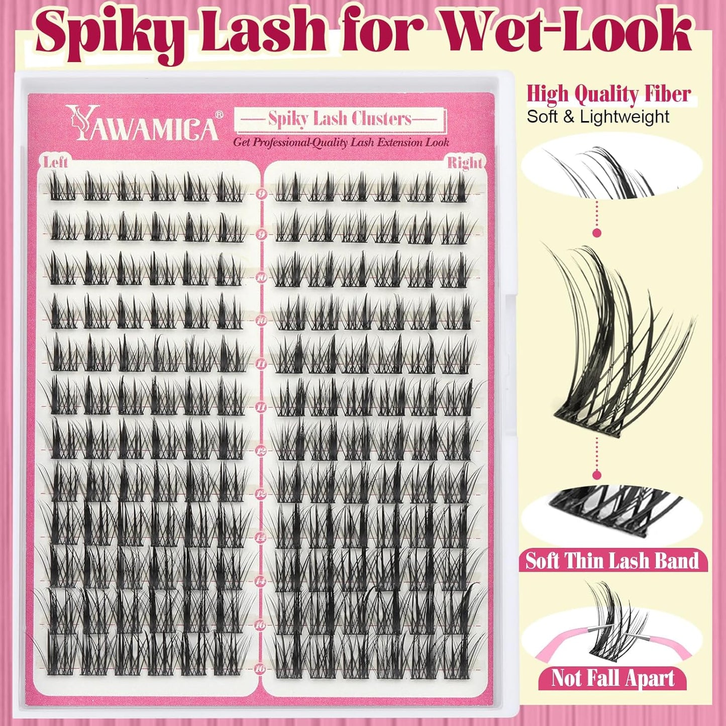 Yawamica Eyelash Clusters Manga Lashes Extension 9-16Mm Wispy Lash Clusters C Curl Individual Lashes 144 Pcs Spiky Cluster Eyelash Extensions Natural Cluster Lashes Waterproof DIY Anime Lash