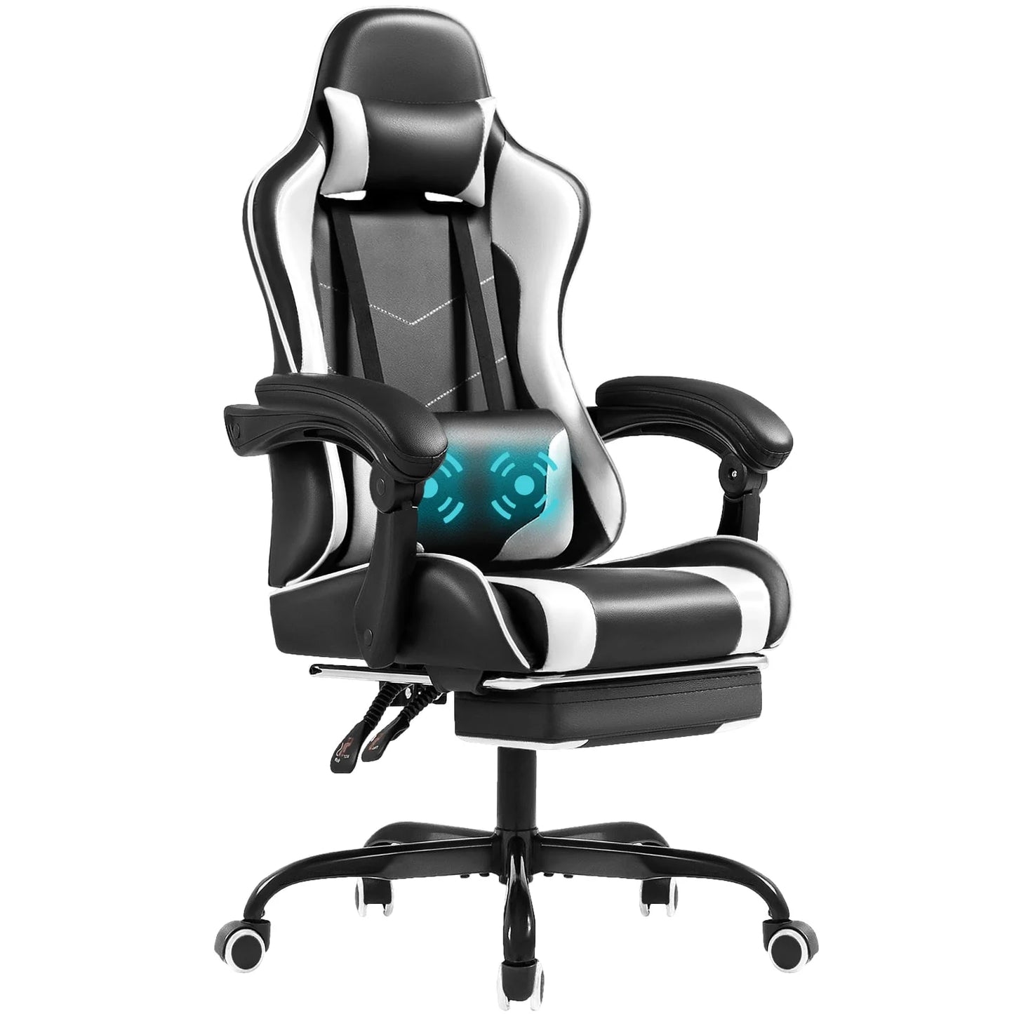 Furmax High Back Massage Gaming Chair with Footrest PU Leather Racing Computer Chair with Lumbar Support Ergonomic Office Chairs, Purple