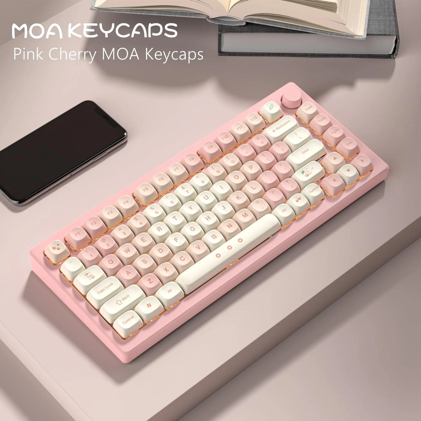 143 Keys Pink Cherry MOA Profile PBT Keycaps Customs Dye Sub Key Caps for 61/87/104 Cherry MX Switch Gaming Mechanical Keyboard