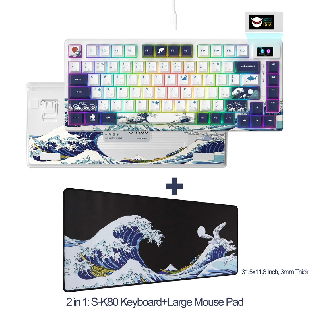 S-K80 Gamer Keyboard with Color OLED Display Mechanical Gaming Keyboard Hot Swappable Gasket Mount RGB Custom Keyboard