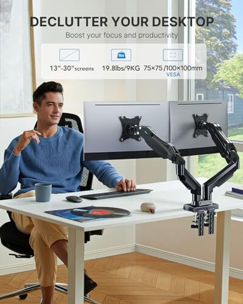 Dual Monitor Stand - Full Adjustable Monitor Desk Mount Swivel Vesa Black