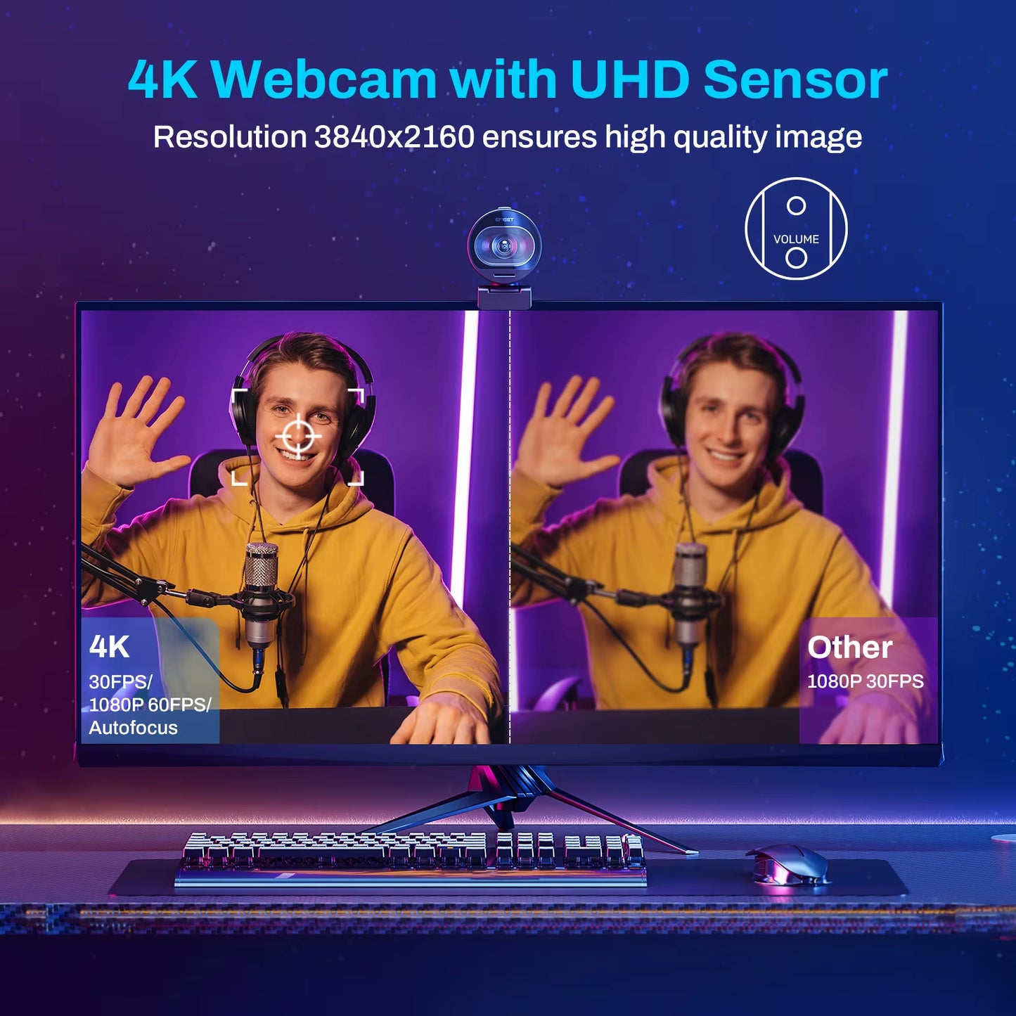Webcam 4K Streaming Web Camera 1080P 60FPS USB Camera EMEET S600 Autofocus Living Stream Camera with Mics for Tiktok/Youtube
