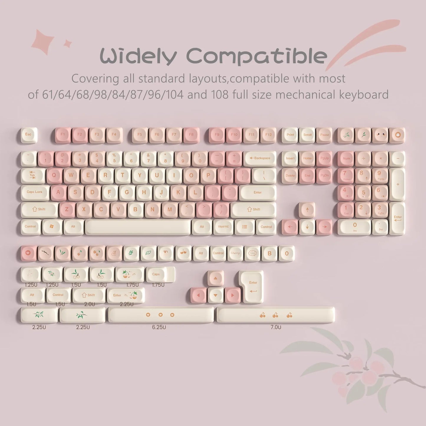 143 Keys Pink Cherry MOA Profile PBT Keycaps Customs Dye Sub Key Caps for 61/87/104 Cherry MX Switch Gaming Mechanical Keyboard