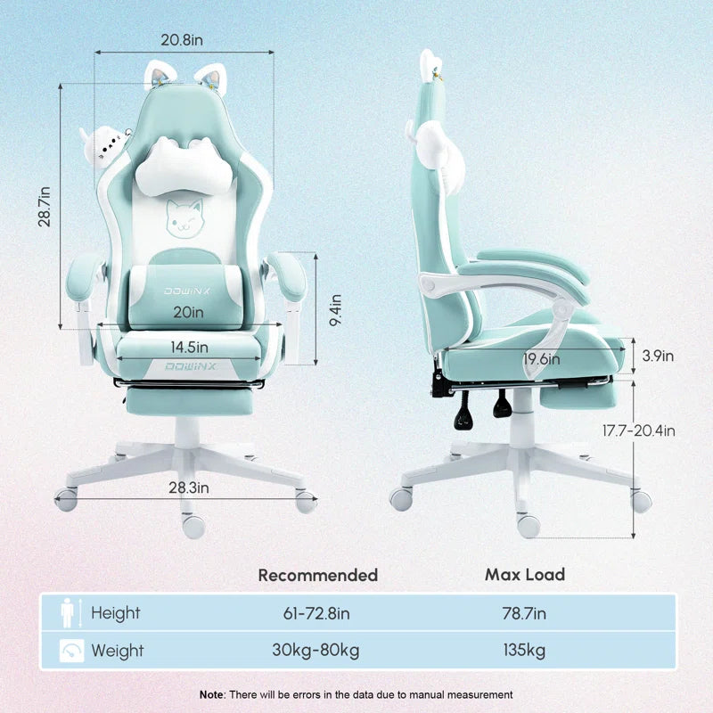 Adjustable Reclining Ergonomic Swiveling PC & Racing Game Chair with Footrest