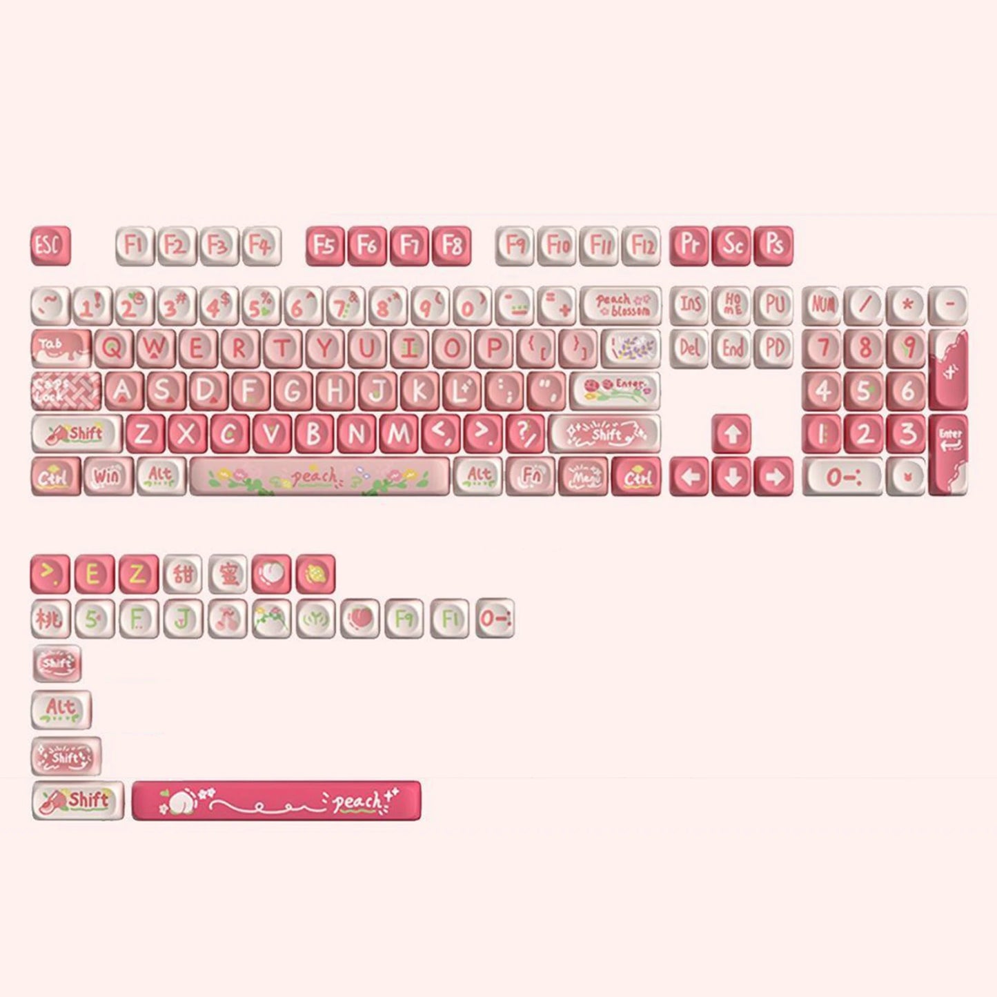 143 Keys Pink Cherry MOA Profile PBT Keycaps Customs Dye Sub Key Caps for 61/87/104 Cherry MX Switch Gaming Mechanical Keyboard