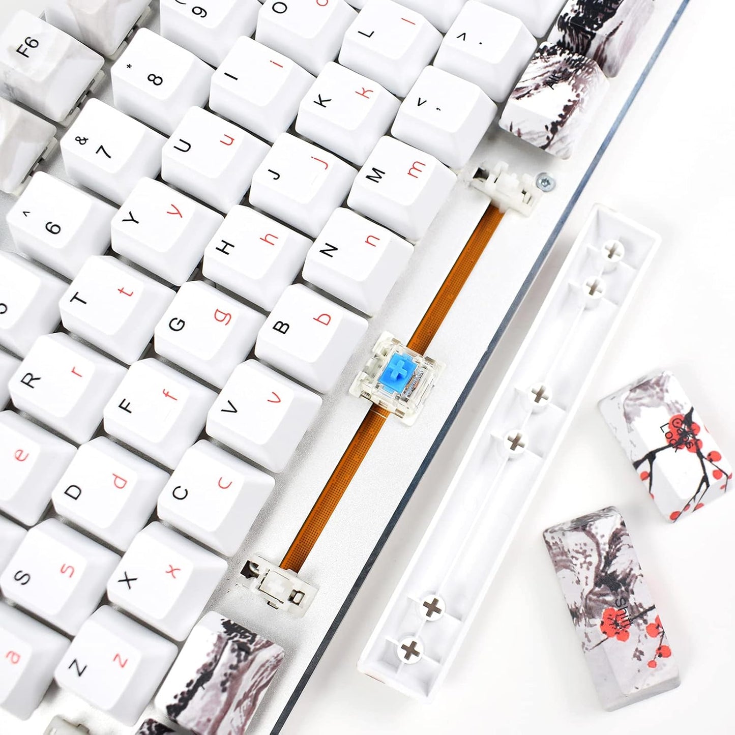 MOLGRIA Keycaps 110 Set for Full Size Mechanical Keyboard, Custom PBT OEM Profile Key Caps Japanese Style with Keycap Puller for Cherry MX 104/87/71/61 60 Percent Keyboard(Plum Blossom)