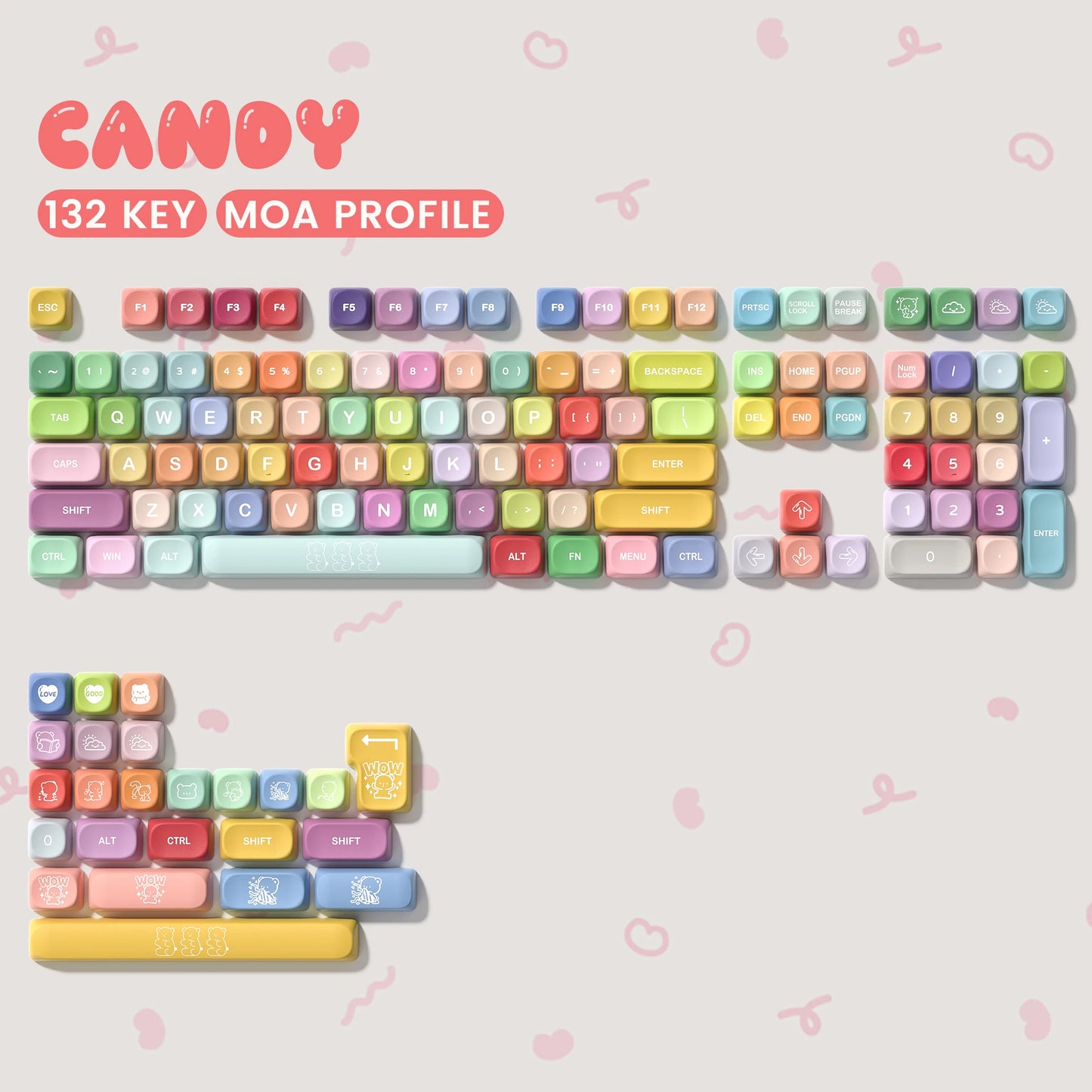 142 Keys Bow PBT Keycaps MOA Profile PBT Dye Sublimation DIY Key Caps for 61/87/104 Cherry MX Switch Gaming Mechanical Keyboard