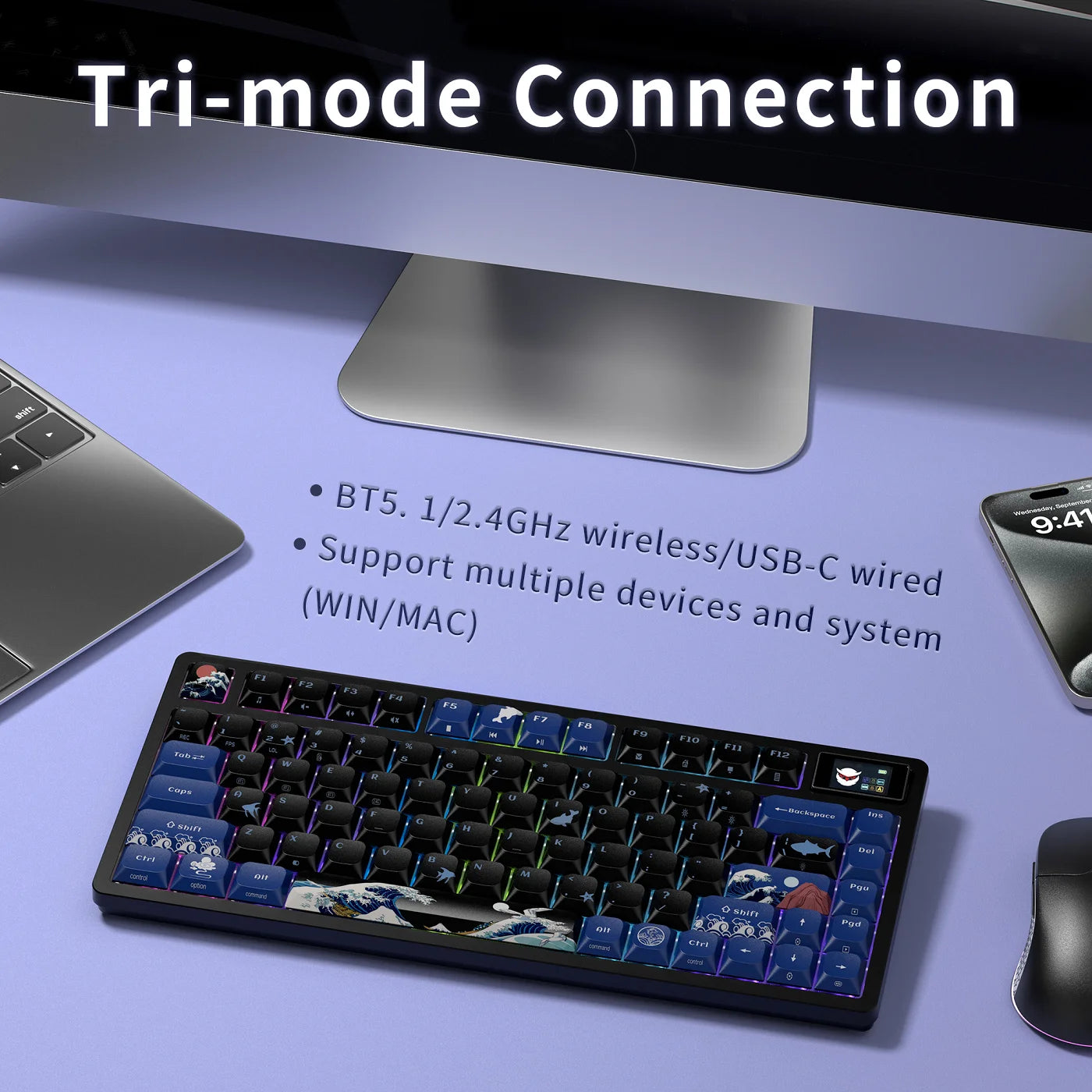 L75 PRO Wireless Low Profile Mechanical Keyboard Black Wave Kanagawa Tri-Mode Connection Gaming Keyboard Gasket-Mount Design