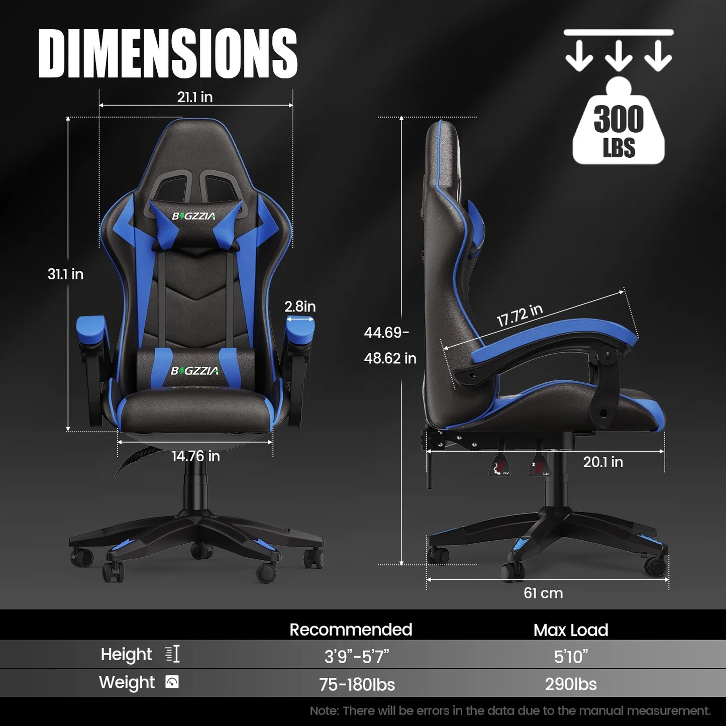 Gaming Chair, Ergonomic Computer Chair with Lumbar Support and Headrest, Blue