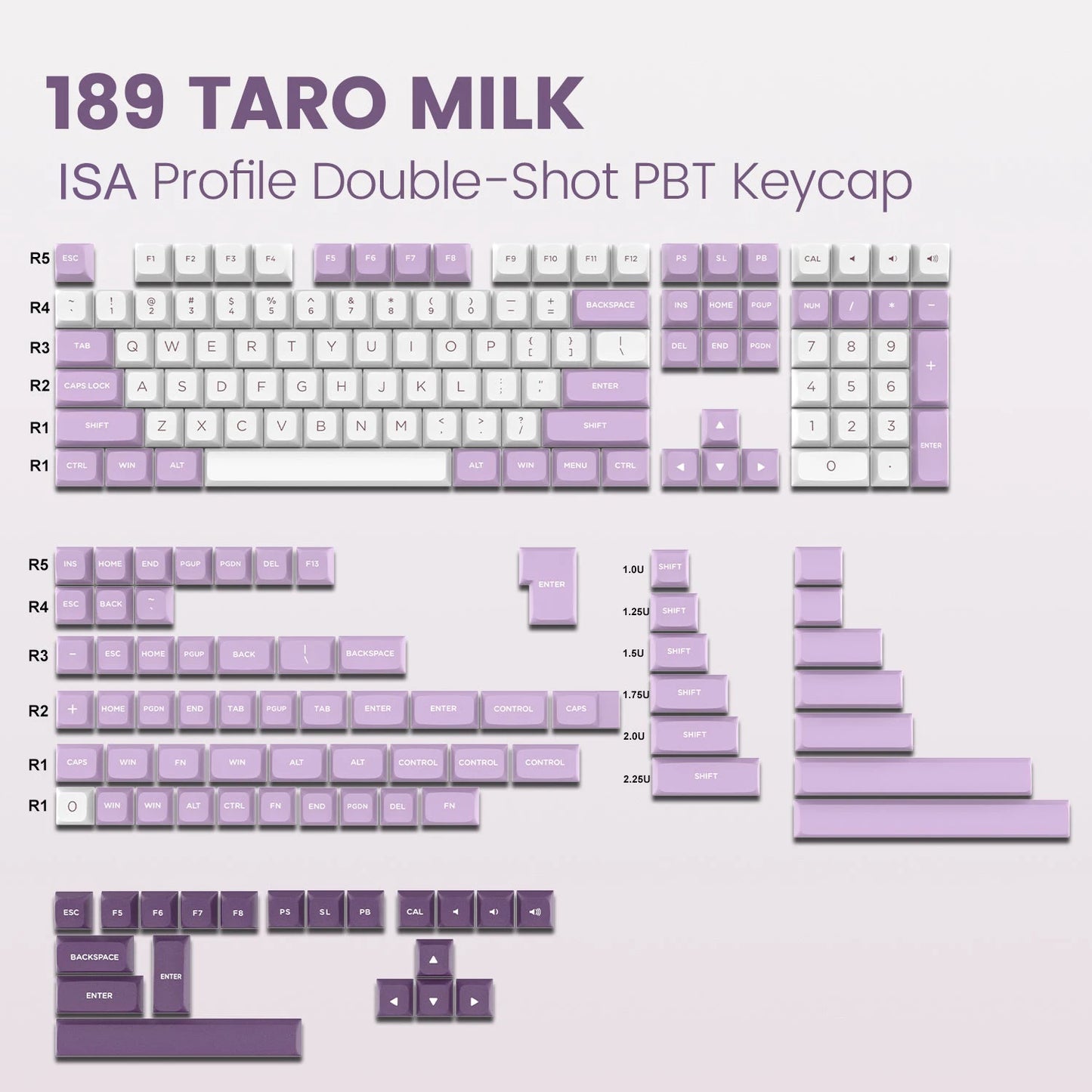 189 Key PBT Keycap Double-Shot Green White ISA Keycaps Kit Backlit Key Cap Cherry MX for Wireless Mechanical Gaming Keyboards