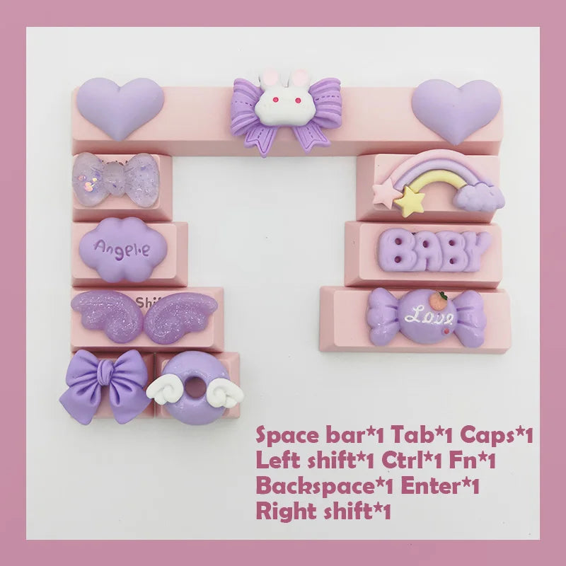 Lovely Cartoon Keycap Handmade Space Keycap Shift Backspace Enter Tab Supplement Combination Keycaps for DIY Mechanical Keyboard