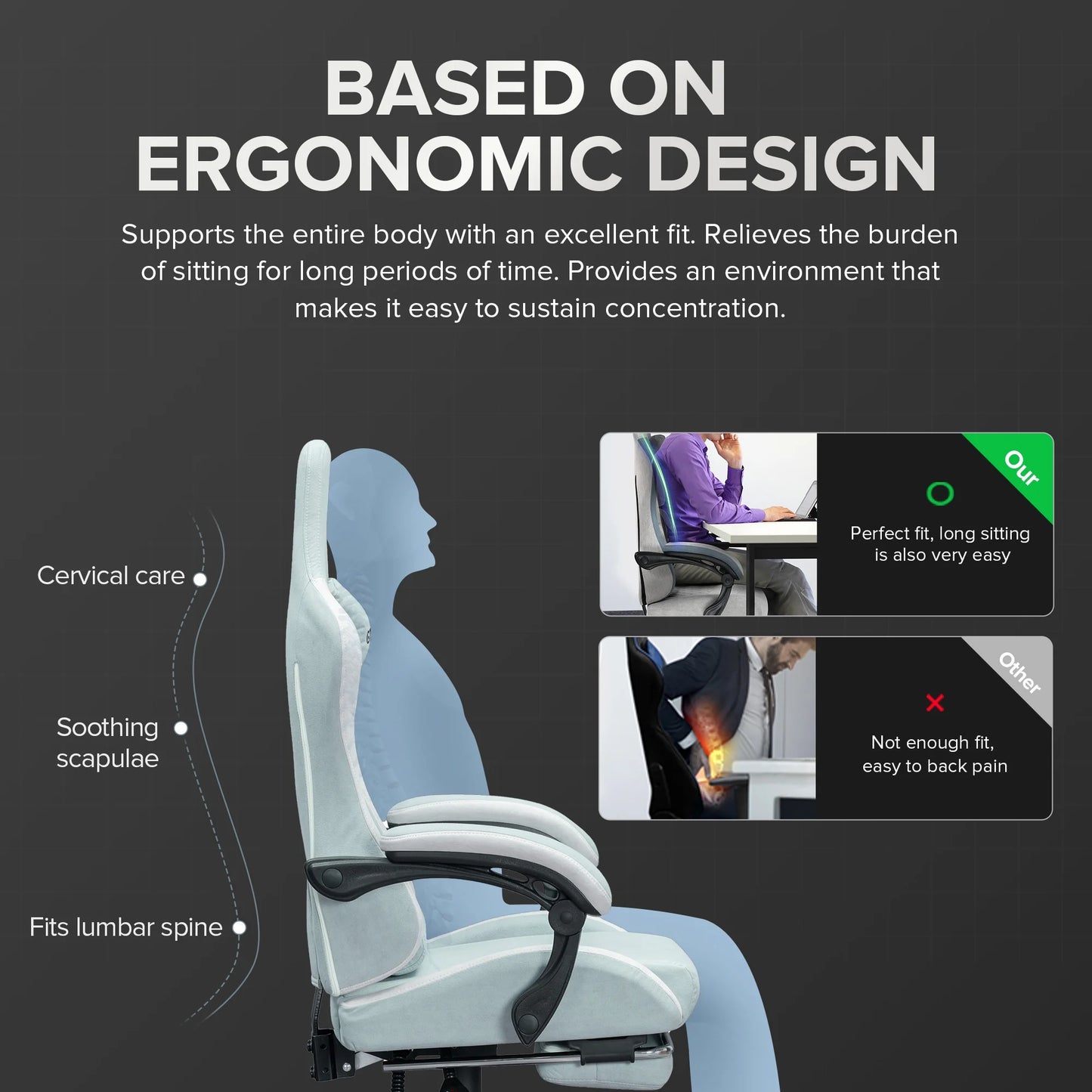 GTRACING GTW-300 Ergonomic Adjustable Height Reclining Fabric Gaming Chair, Green