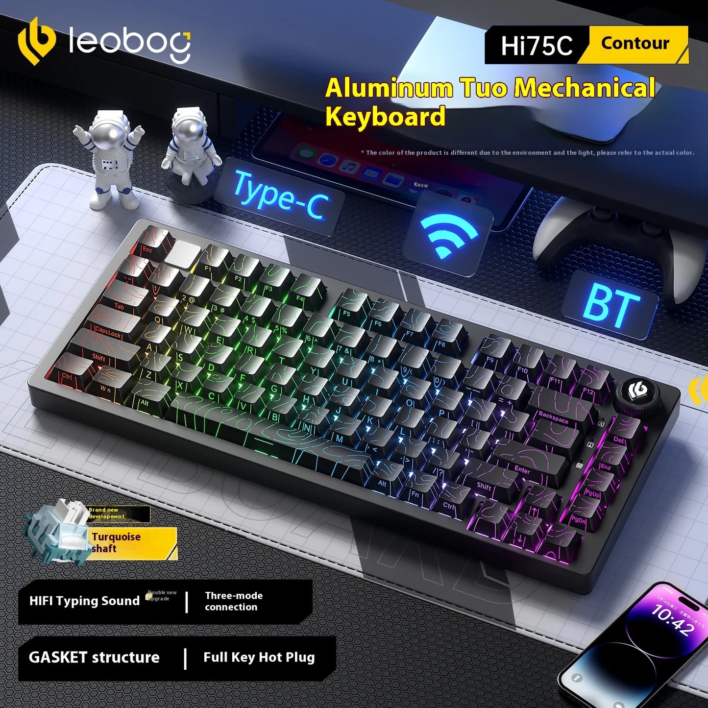 LEOBOG Hi75C Mechanical Keyboard Three Mode Hot Swap RGB Gasket Aluminium Alloy with Knob Hi75C Keyboard Kit Customized PC Gamer