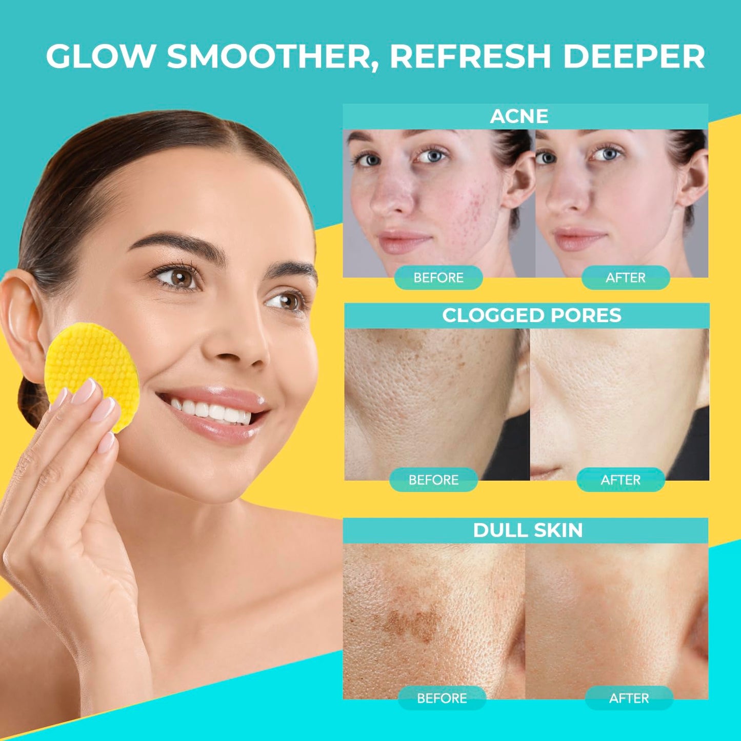 Turmeric Kojic Exfoliating Cleansing Pads: Turmeric Pads for Makeup Removal, Face and Body Cleaning, Facial Oil Balance - for More Smooth and Refreshed Skin 50 PCS