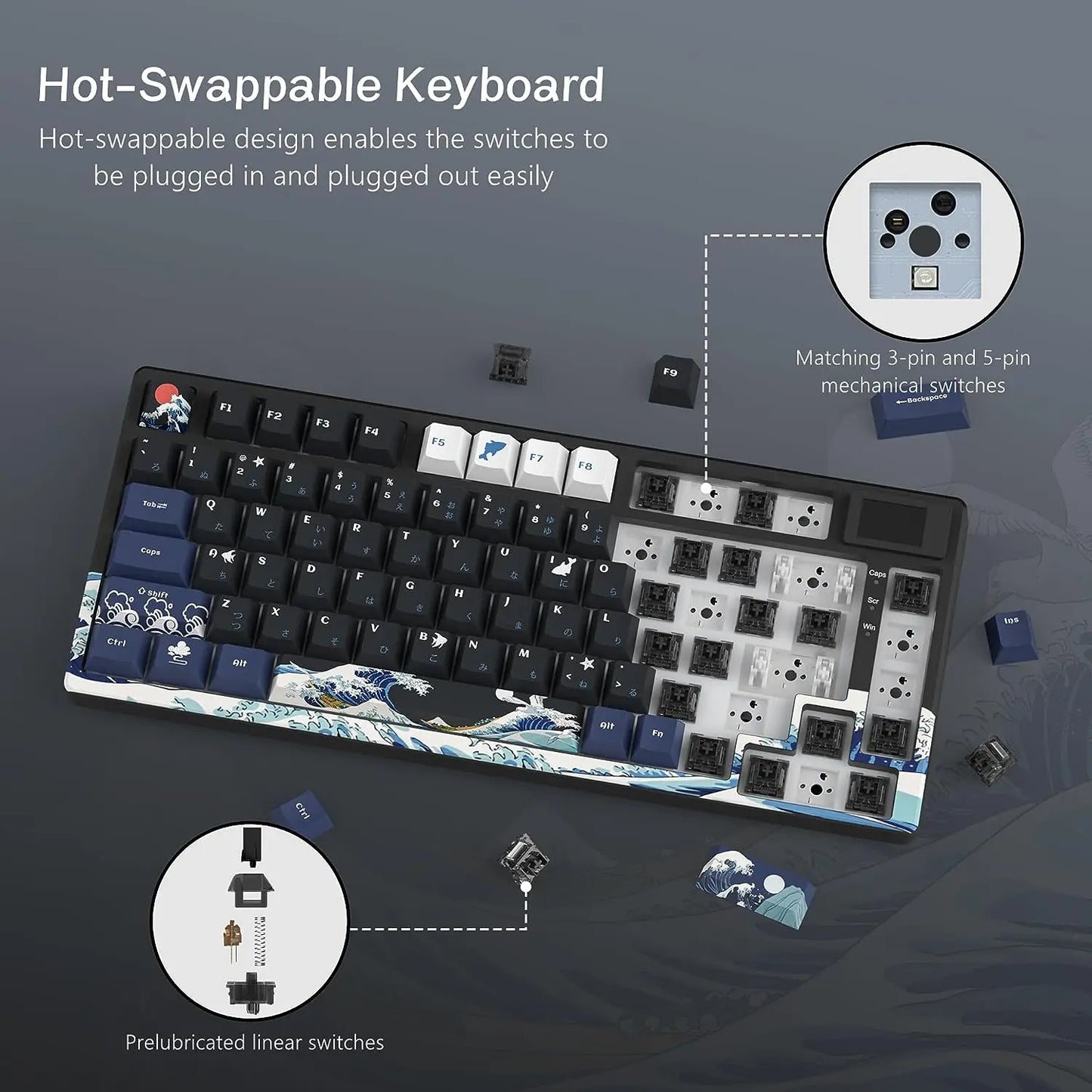 S-K80 Gamer Keyboard with Color OLED Display Mechanical Gaming Keyboard Hot Swappable Gasket Mount RGB Custom Keyboard