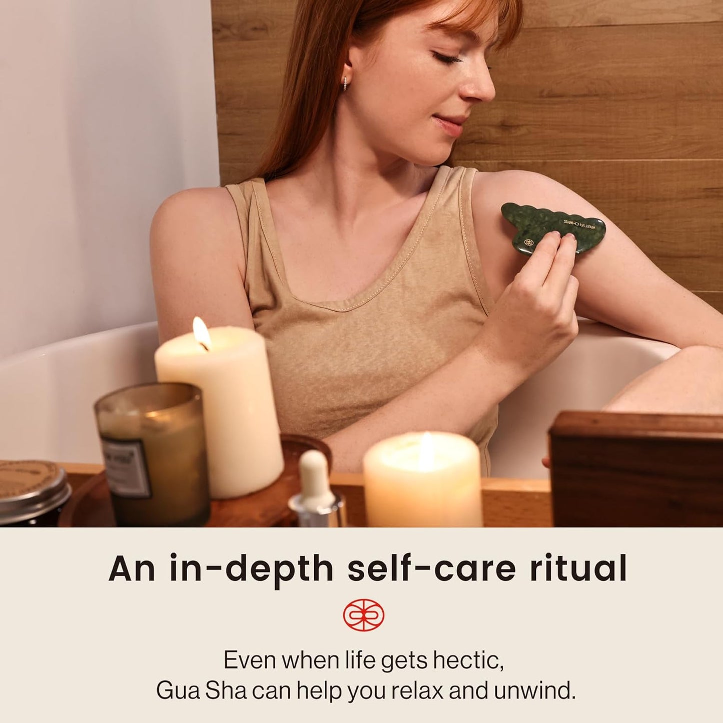 Gua Sha Facial Tool, Natural Xiuyan Jade Stone Body Gua Sha with Exquisite Wooden Box, Large Guasha Suitable for Face Lifting, Puffiness Reducing and Whole Body Massage, Skin Care Massager