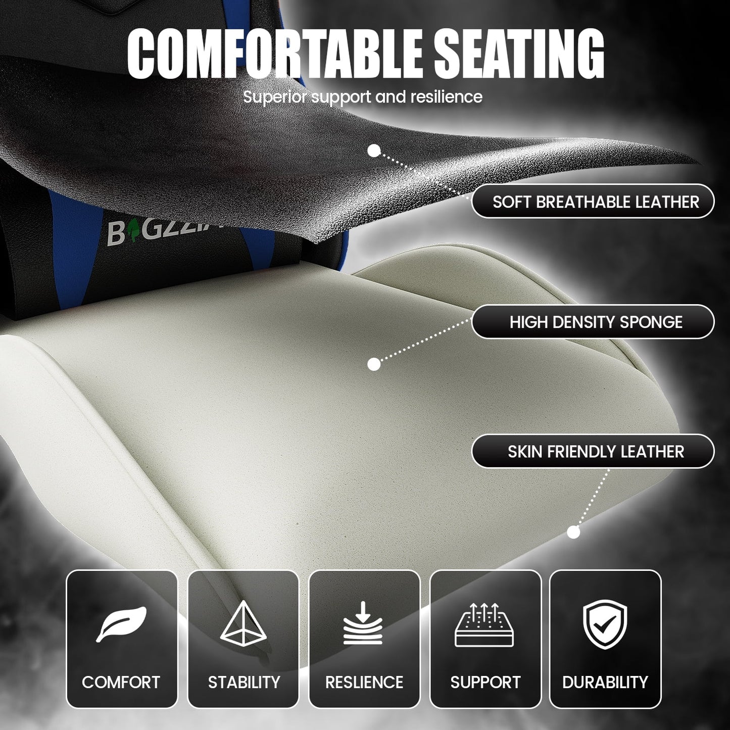 Gaming Chair, Ergonomic Computer Chair with Lumbar Support and Headrest, Blue