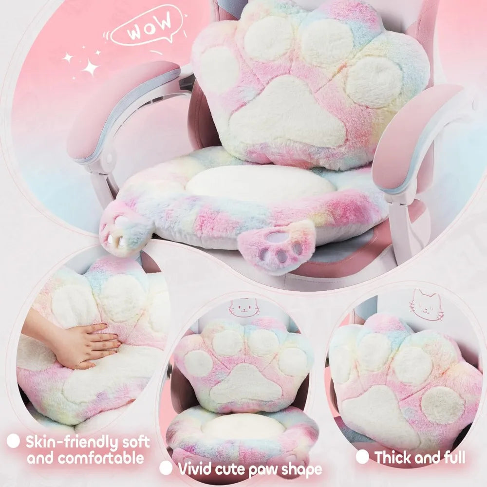 Gaming Chair Cute with Cat Ears Paw Lumbar and Cushion,Ergonomic Computer Chair with Footrest,Reclining PC Game Chair for Girl