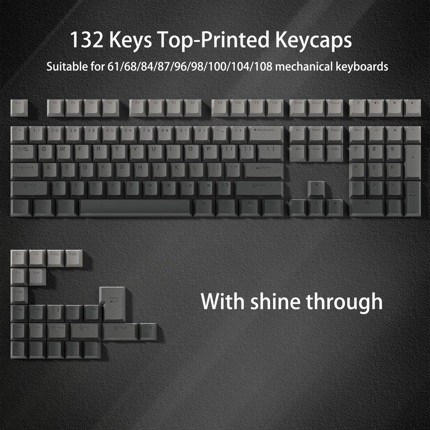 134 Key Black Topographic 4.0 PBT Keycaps Double Shot Side Print Shine through Backlit Key Caps for MX Gamer Mechanical Keyboard