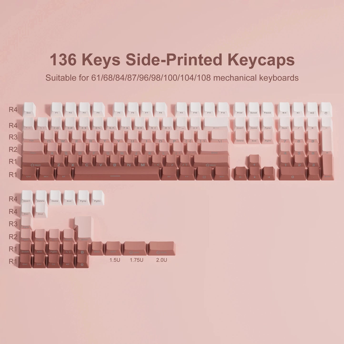 134 Key Black Topographic 4.0 PBT Keycaps Double Shot Side Print Shine through Backlit Key Caps for MX Gamer Mechanical Keyboard