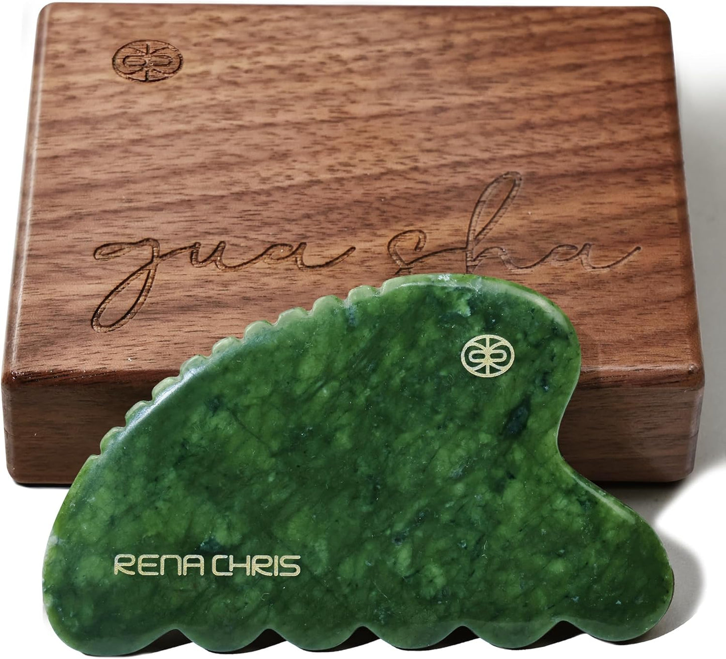 Gua Sha Facial Tool, Natural Xiuyan Jade Stone Body Gua Sha with Exquisite Wooden Box, Large Guasha Suitable for Face Lifting, Puffiness Reducing and Whole Body Massage, Skin Care Massager
