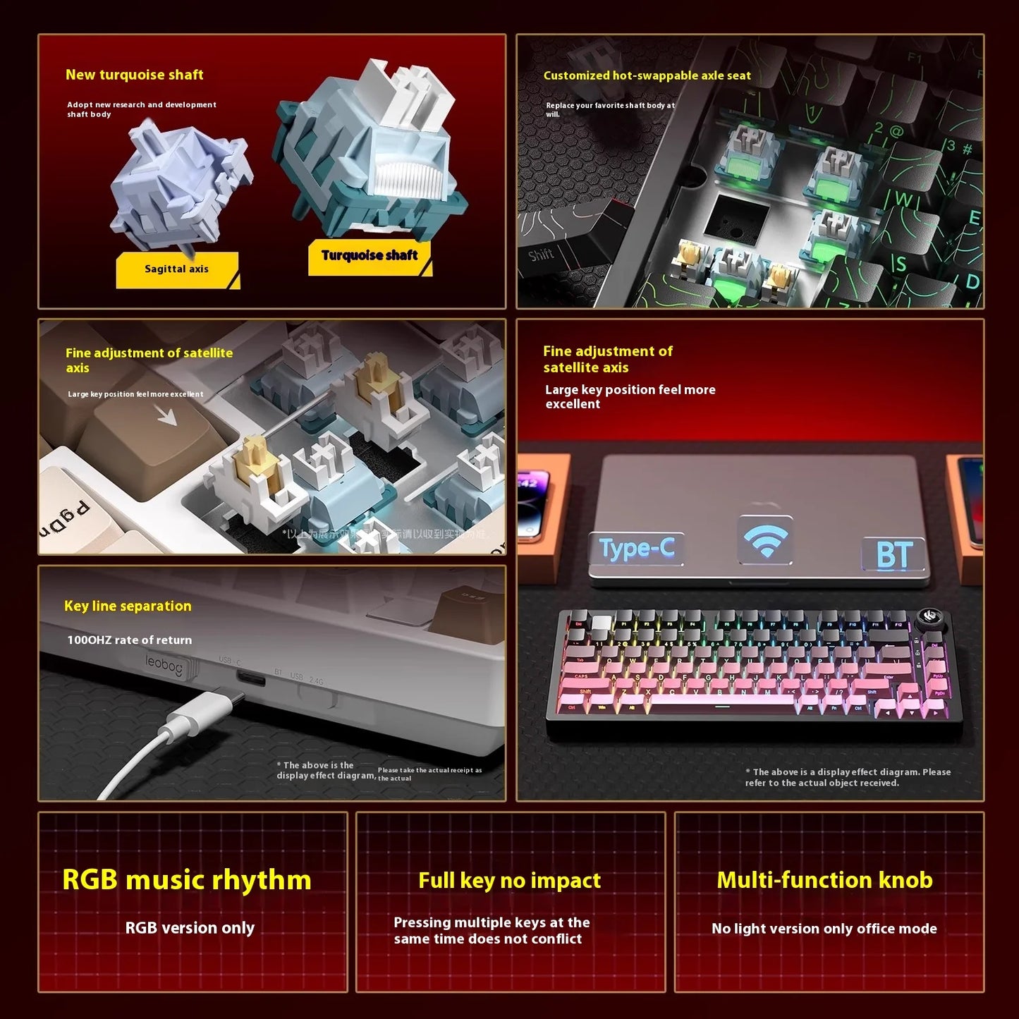 LEOBOG Hi75C Mechanical Keyboard Three Mode Hot Swap RGB Gasket Aluminium Alloy with Knob Hi75C Keyboard Kit Customized PC Gamer