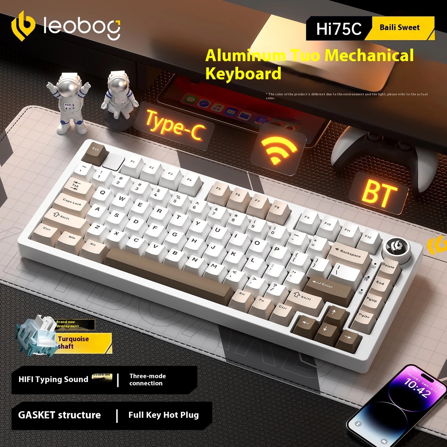 LEOBOG Hi75C Mechanical Keyboard Three Mode Hot Swap RGB Gasket Aluminium Alloy with Knob Hi75C Keyboard Kit Customized PC Gamer