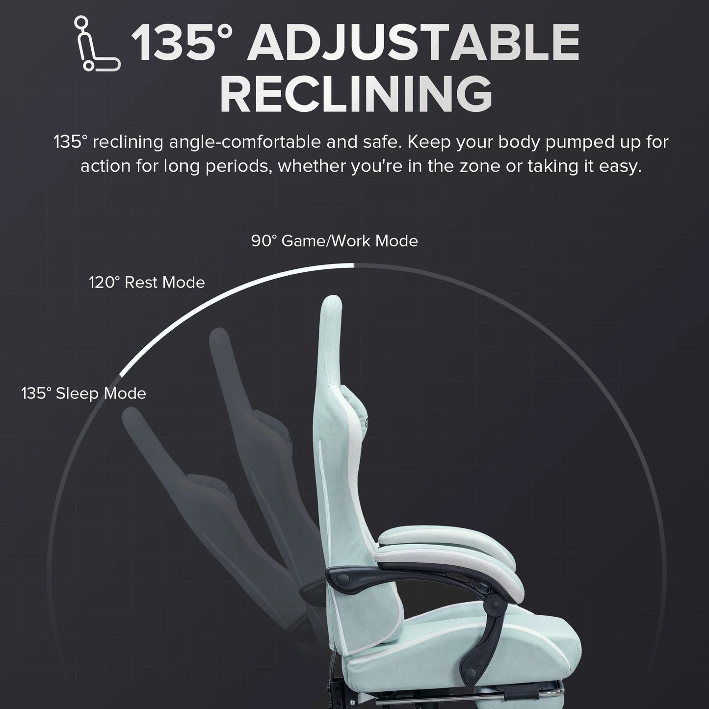 GTRACING GTW-300 Ergonomic Adjustable Height Reclining Fabric Gaming Chair, Green