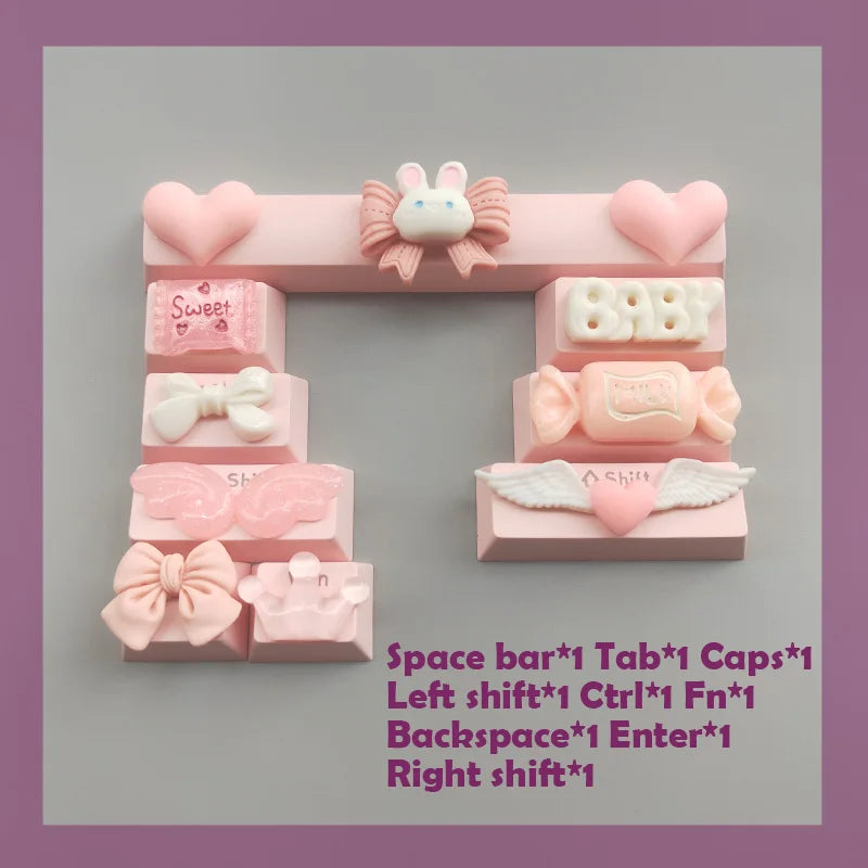 Lovely Cartoon Keycap Handmade Space Keycap Shift Backspace Enter Tab Supplement Combination Keycaps for DIY Mechanical Keyboard