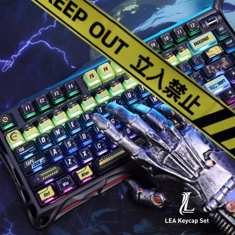 LEA Cyberpunk Theme Keycap Set PBT Keyboard Cap Light Transmission Keycap Thermal Sublimation Mechanical Keyboard PC Accessories