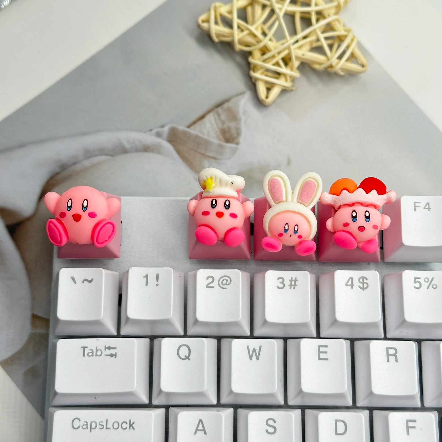 Cute Kirby Keycap Game Mechanical Keyboard R4 ESC Cross Axis Cartoon Anime Pink Girl Heart Keycap
