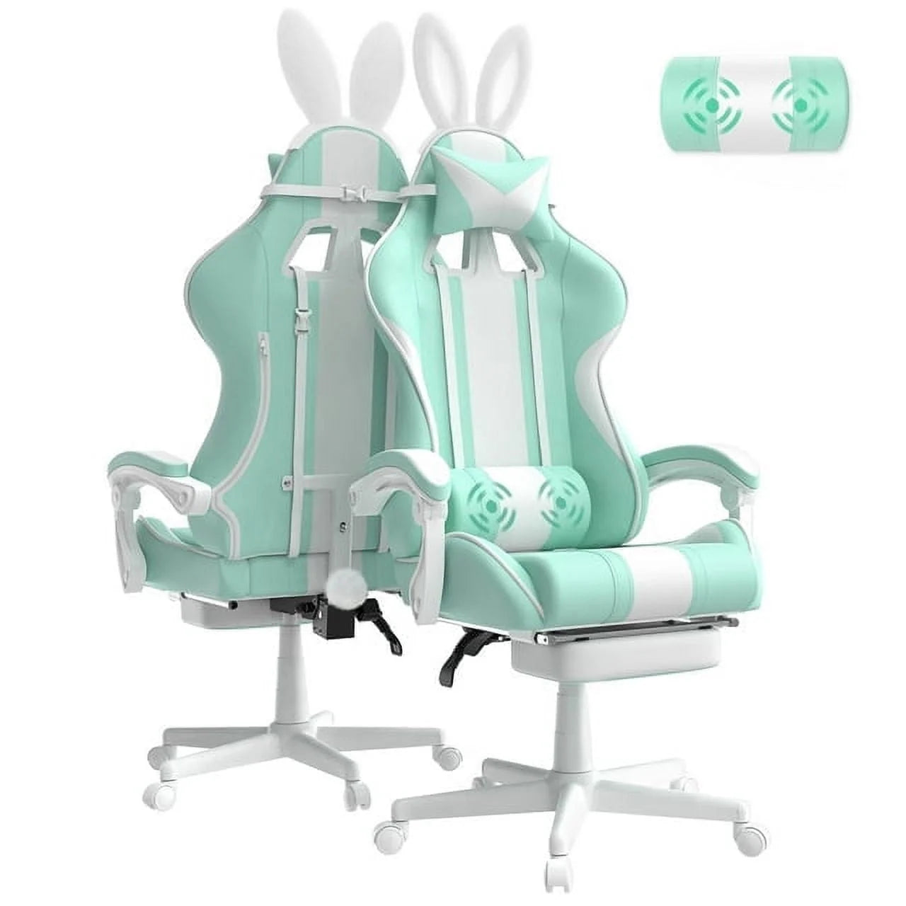 SOONTRANS Ergonomic High Back Gaming Chair with Footrest & Massage Lumbar Pillow, Green