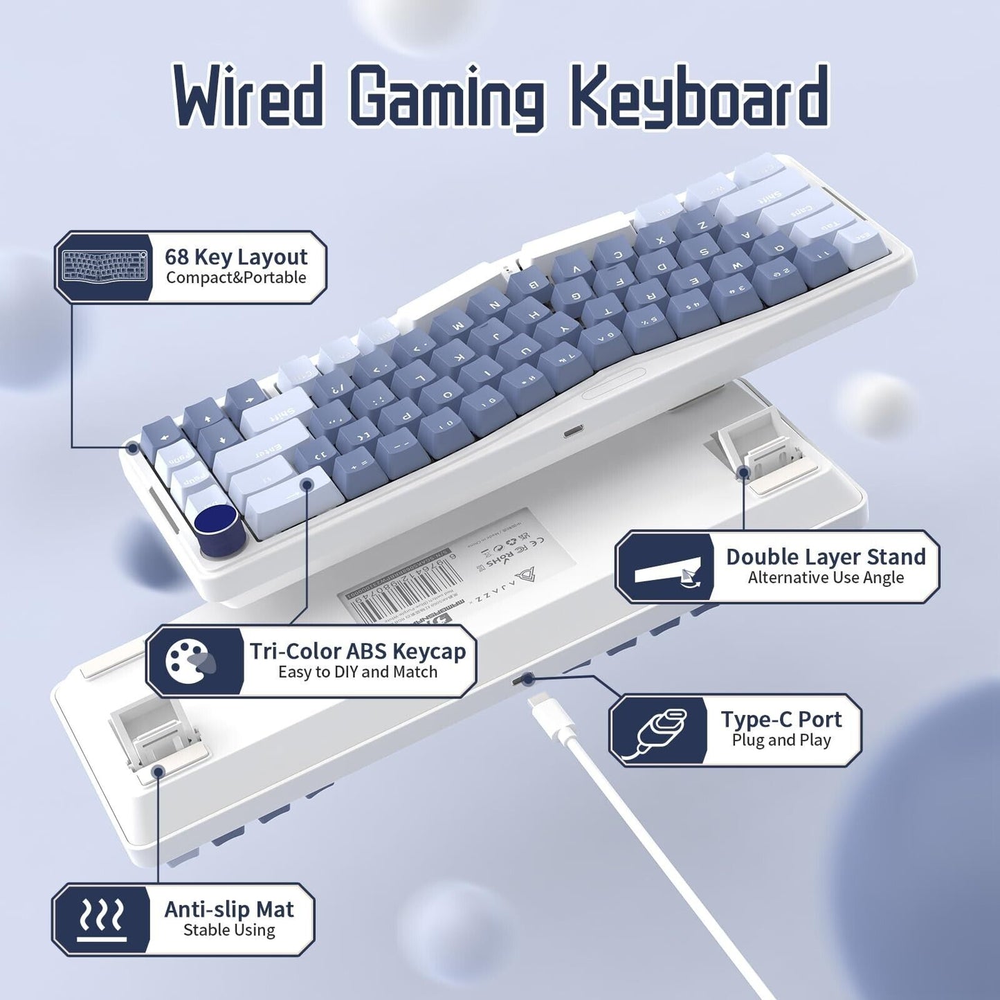 AKS068 Wired Mechanical Gaming Keyboard 65% Alice Layout Hot-Swapped Gasket M...
