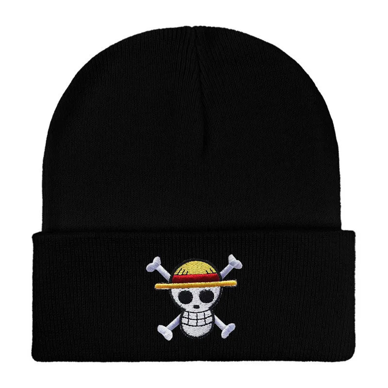 Anime Knited Hats Cosplay Adult Unisex Cap Cartoon Lufy Anime Peripheral Fashion Warm Beanie Hat Skull Embroidery Hood