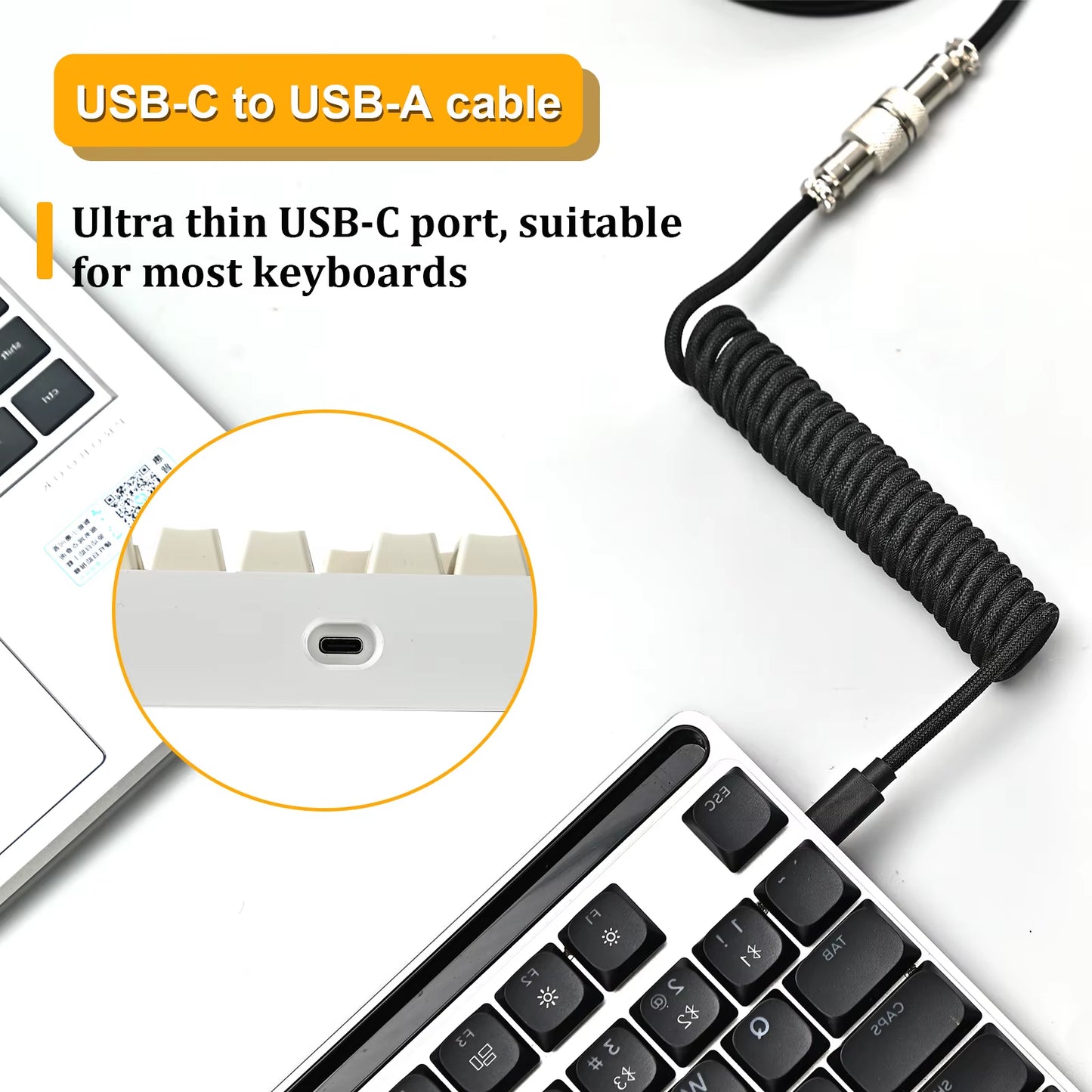 New Custom Type C Mechanical Keyboard Coiled Cable USB Mechanical Keyboard Spring Wire Desktop Computer Aviation Connecto