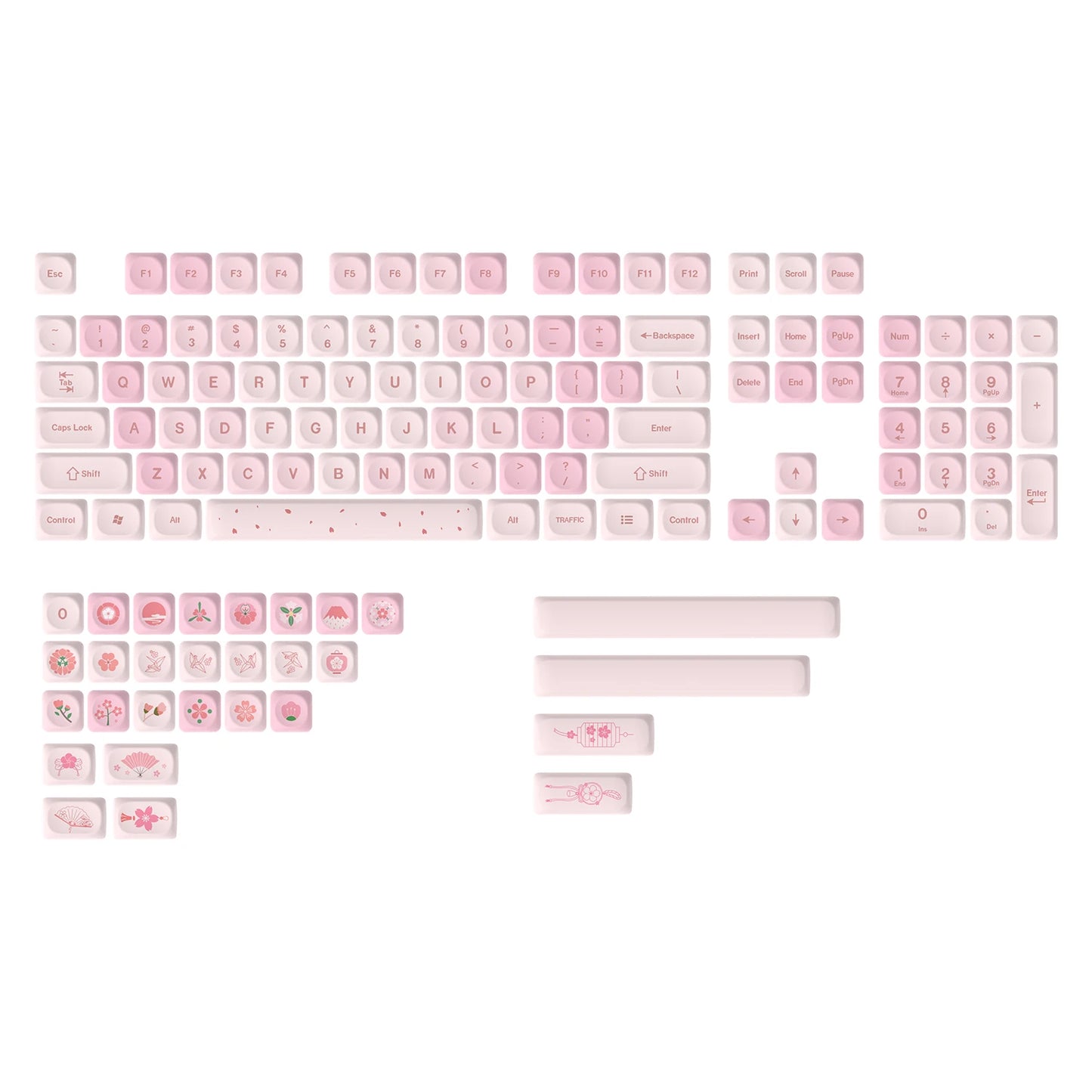 143 Keys Pink Cherry MOA Profile PBT Keycaps Customs Dye Sub Key Caps for 61/87/104 Cherry MX Switch Gaming Mechanical Keyboard