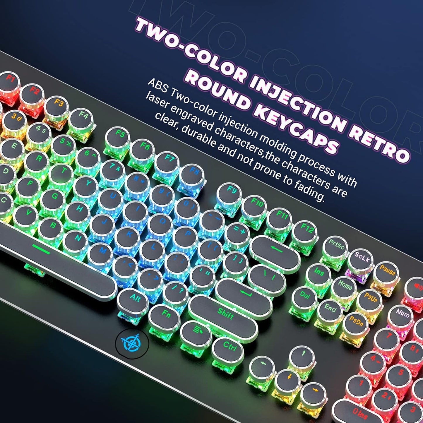 Retro Mechanical Keyboard, Typewriter Keyboard, RGB Gaming Keyboard with RGB Backlit,Retro Keyboard with round Keycaps and Multimedia Keys for Gaming/Office(108 Keys,Brown Switch,Black)
