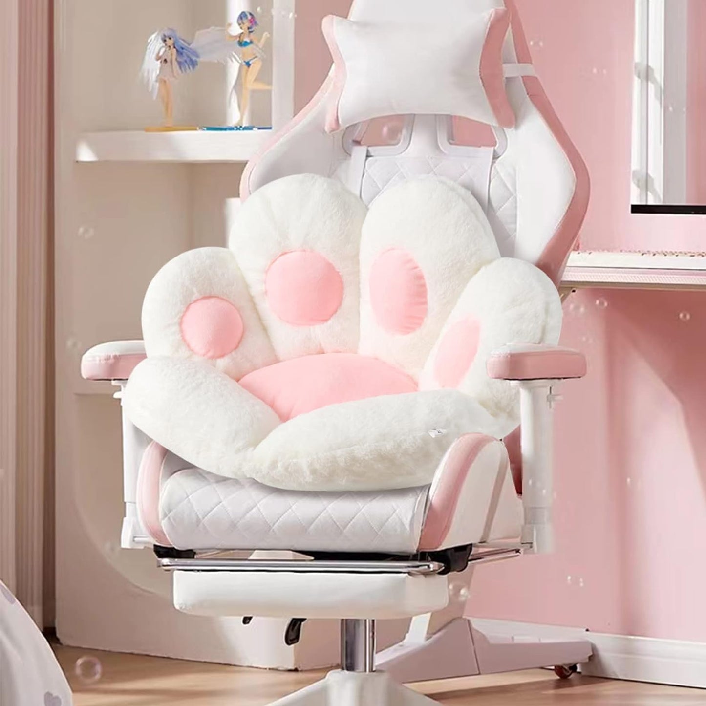 Ditucu Cat Paw Cushion Kawaii Chair Cushions 31.4 X 27.5 Inch Cute Stuff Seat Pad Comfy Lazy Sofa Office Floor Pillow for Gaming Chairs Room Decor White