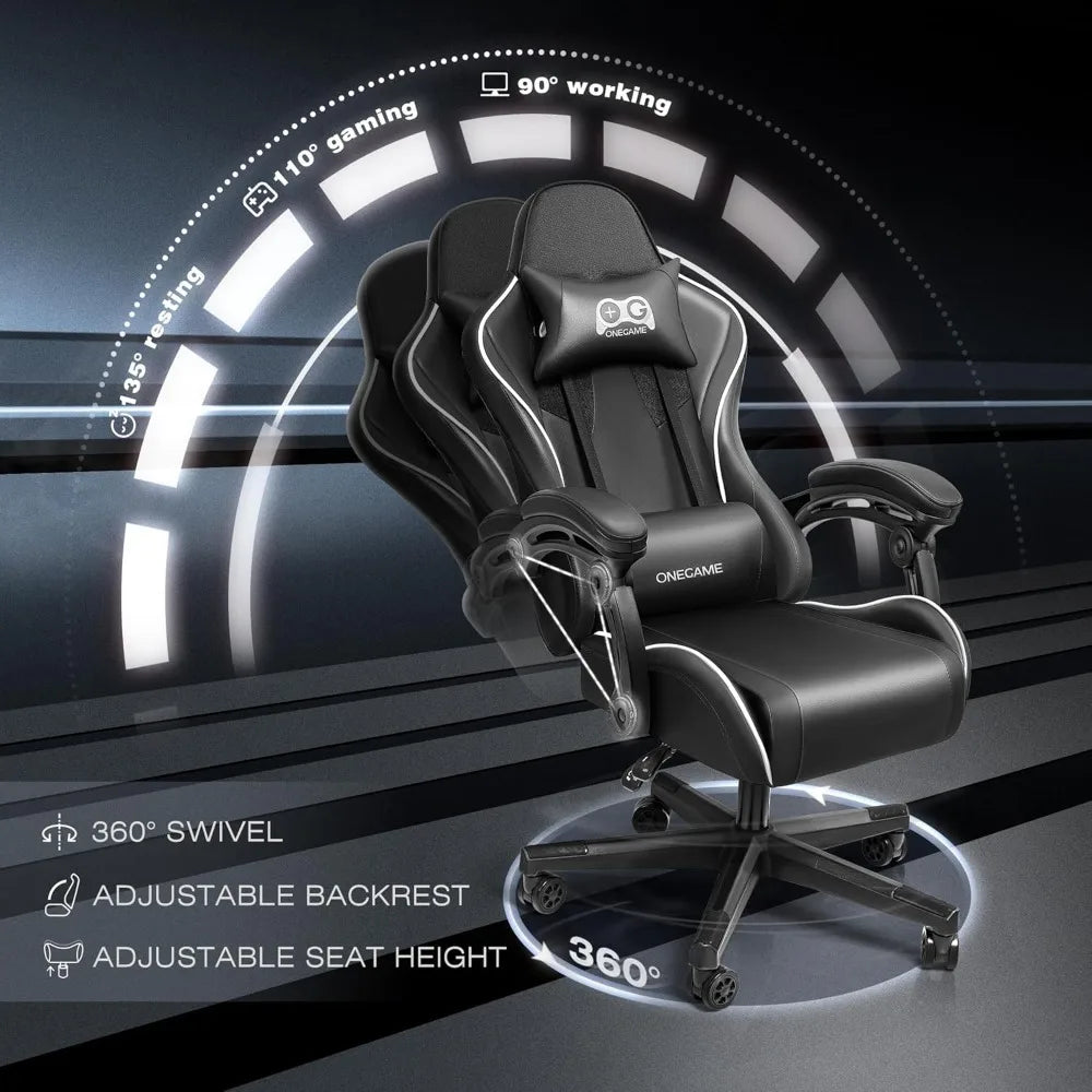 Gaming Chair for Adults, Ergonomic Computer Gamer Chair, Racing Style Swivel Office Desk Chair with Headrest and Lumbar Support