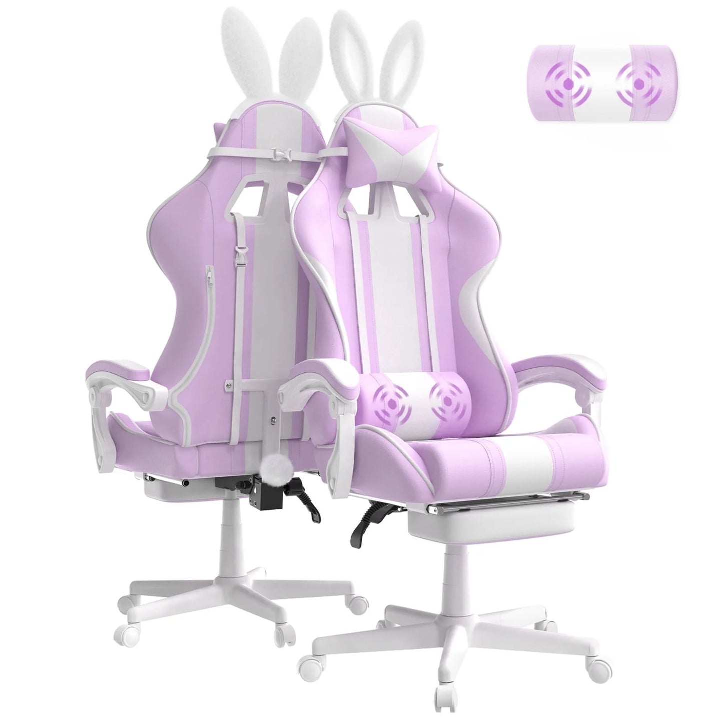 SOONTRANS Ergonomic High Back Gaming Chair with Footrest & Massage Lumbar Pillow, Green