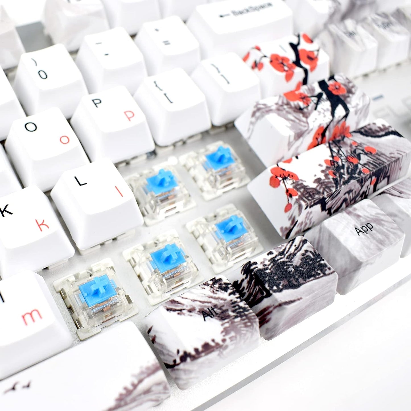 MOLGRIA Keycaps 110 Set for Full Size Mechanical Keyboard, Custom PBT OEM Profile Key Caps Japanese Style with Keycap Puller for Cherry MX 104/87/71/61 60 Percent Keyboard(Plum Blossom)