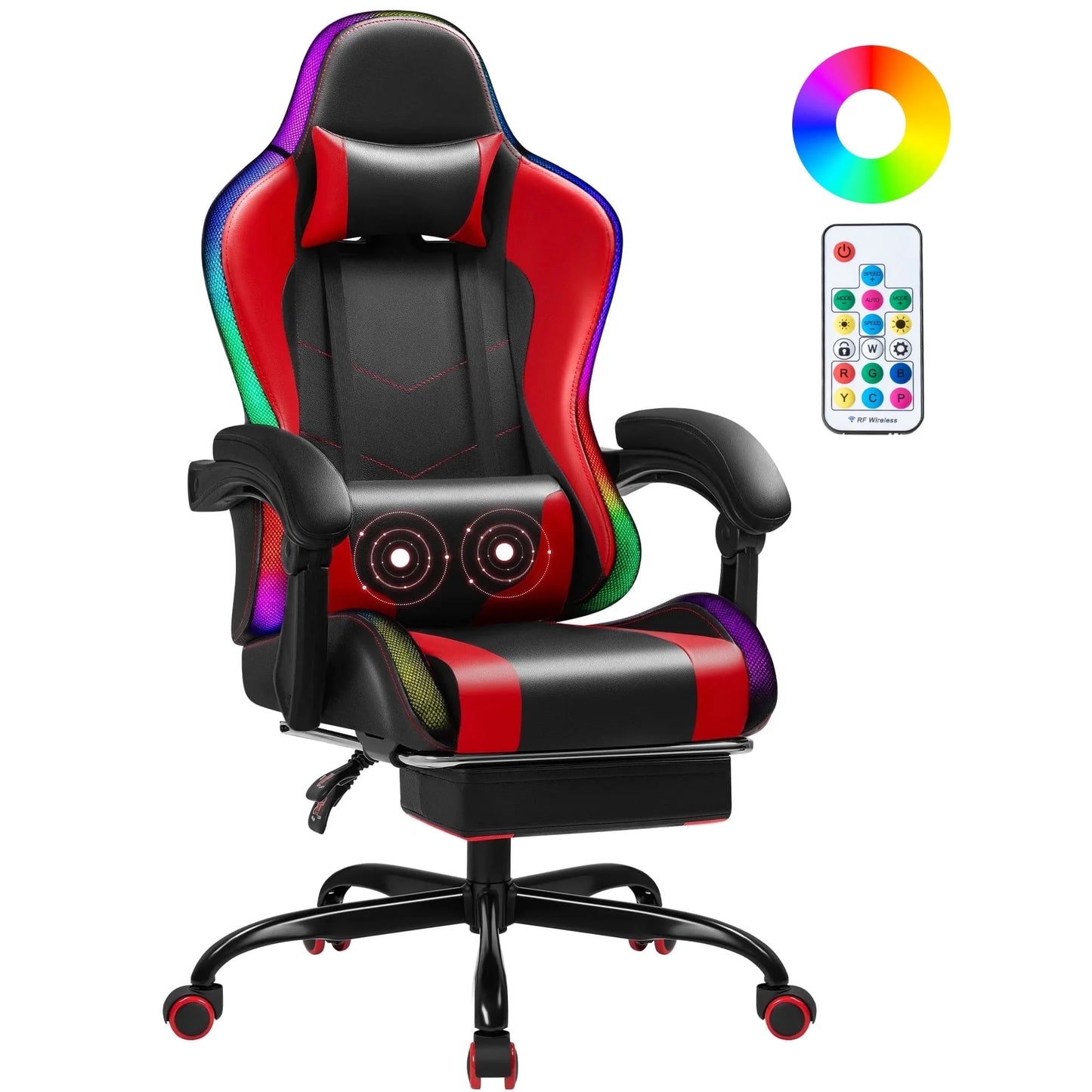 Homall RGB Gaming Chair with Massage and LED Lights Ergonomic Computer Chair with Footrest E-Sports Chair with Adjustable Lumbar Support Reclining Video Game Chair, Black