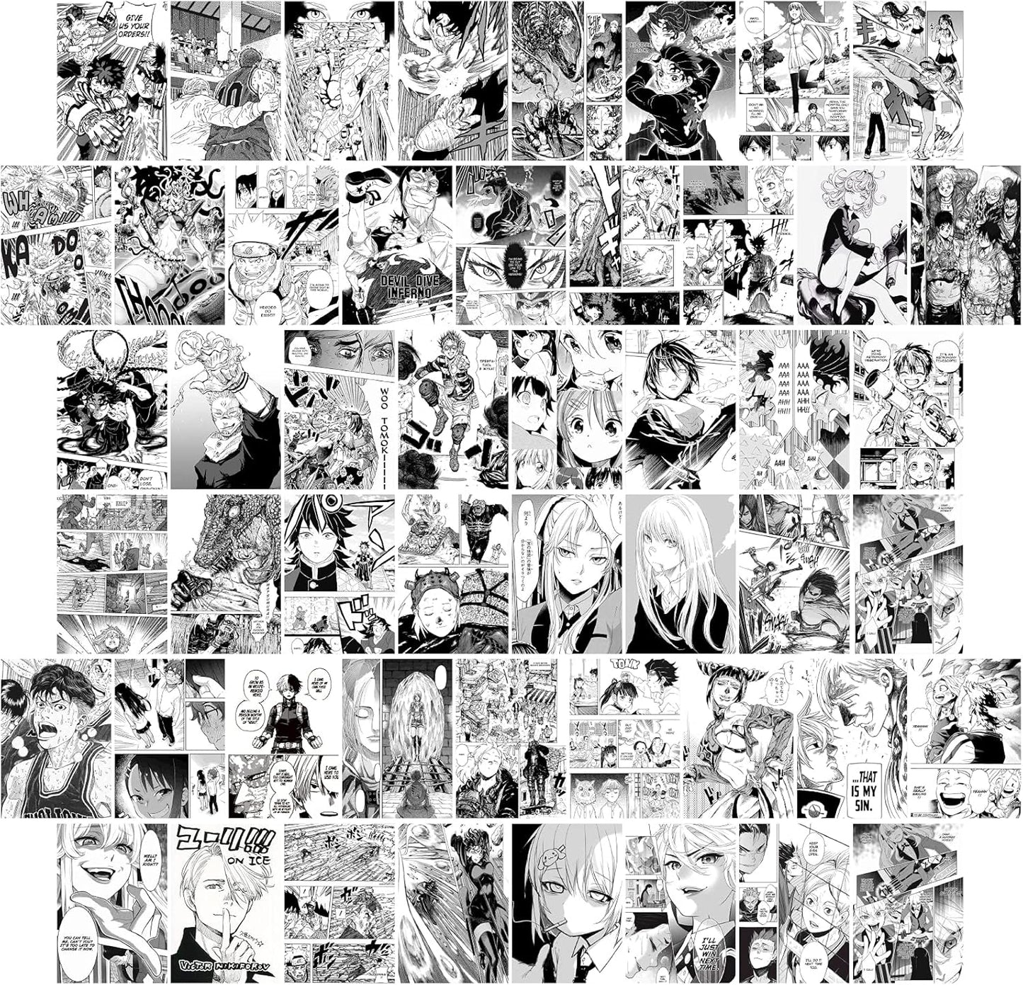 50 Pcs Anime Wall Collage Kit Aesthetic Pictures, Wall Collage Kit Black and White,Manga Wall Collage,Anime Posters,Anime Room Decor for Bedroom,My Hero Academia Posters 4X6 Inch Photo Collage Kit
