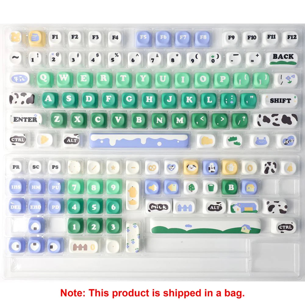 132 Keys Green 5 Sides Dye Sublimation PBT Keycaps Cute MOA Profile Keycaps for Cherry Gateron MX Switches Mechanical Keyboards