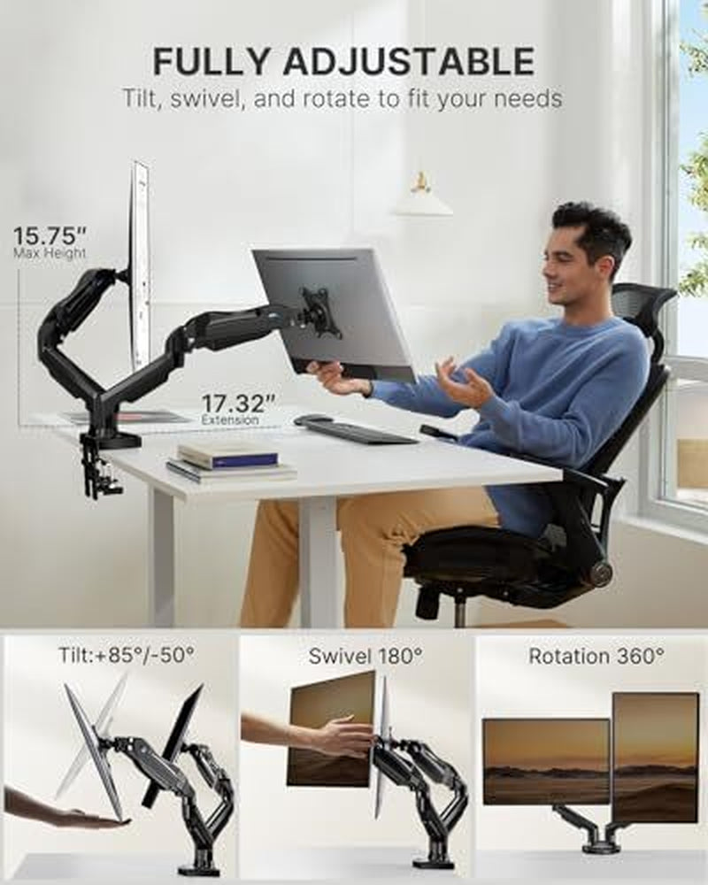 Dual Monitor Stand - Full Adjustable Monitor Desk Mount Swivel Vesa Black