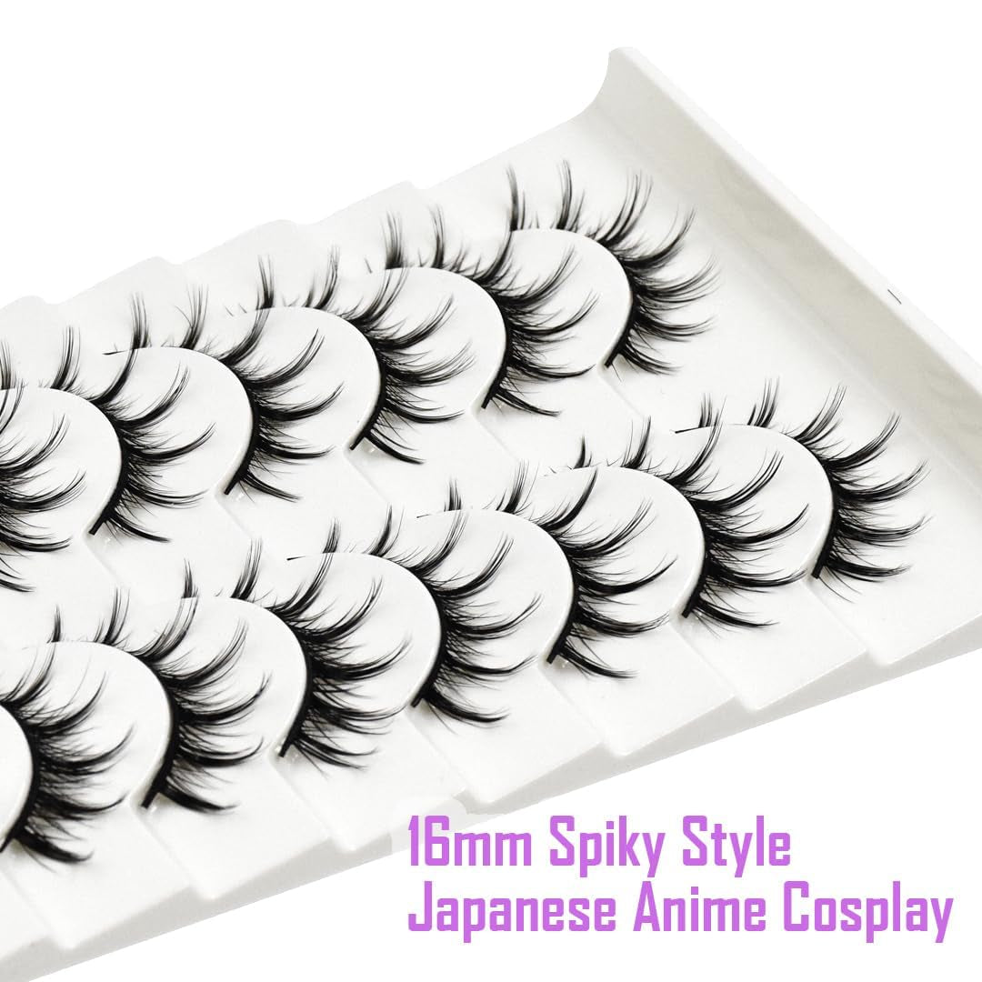 10 Pairs Manga Lashes Anime Cosplay Lashes Janpanese Style 16Mm Spiky Lashes Extensions Manhua Natural Makeup Look Doll Eye Lashes Daily & Party by AUGENLI (A2)