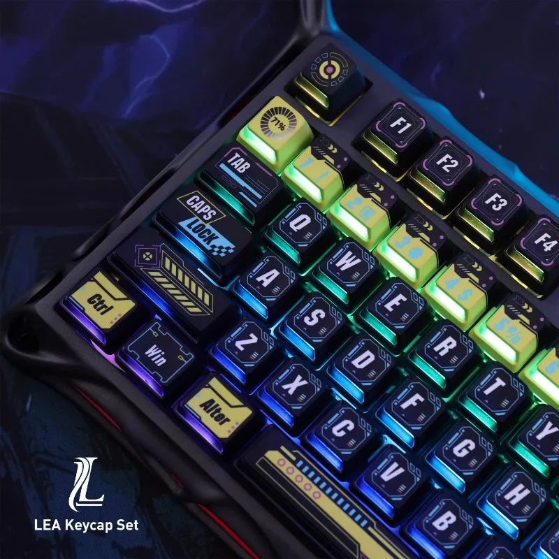 LEA Cyberpunk Theme Keycap Set PBT Keyboard Cap Light Transmission Keycap Thermal Sublimation Mechanical Keyboard PC Accessories
