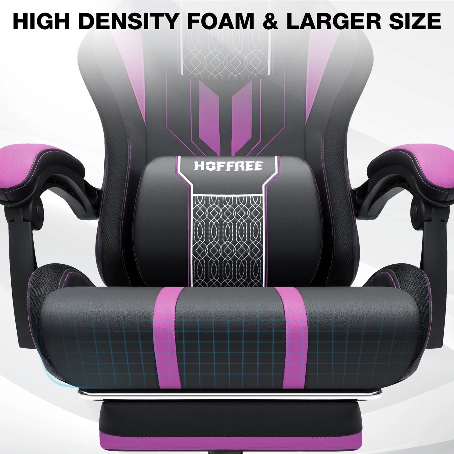 Hoffree Gaming Chair with Bluetooth Speakers Big and Tall Gamer Chair with Footrest and Massage Game Chair with Lumbar Support and 360-Swivel Seat and Headrest for Adults, 400Lbs