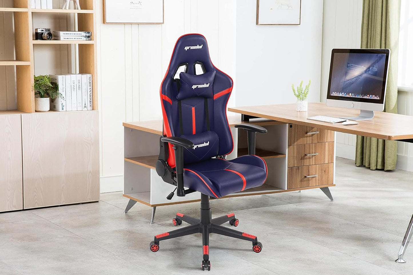 Gaming Chair Ergonomic Video Game Chair with Adjustable Lumbar Support & Headrest,High Back Office Computer Chair for Adults Teens,Blue.