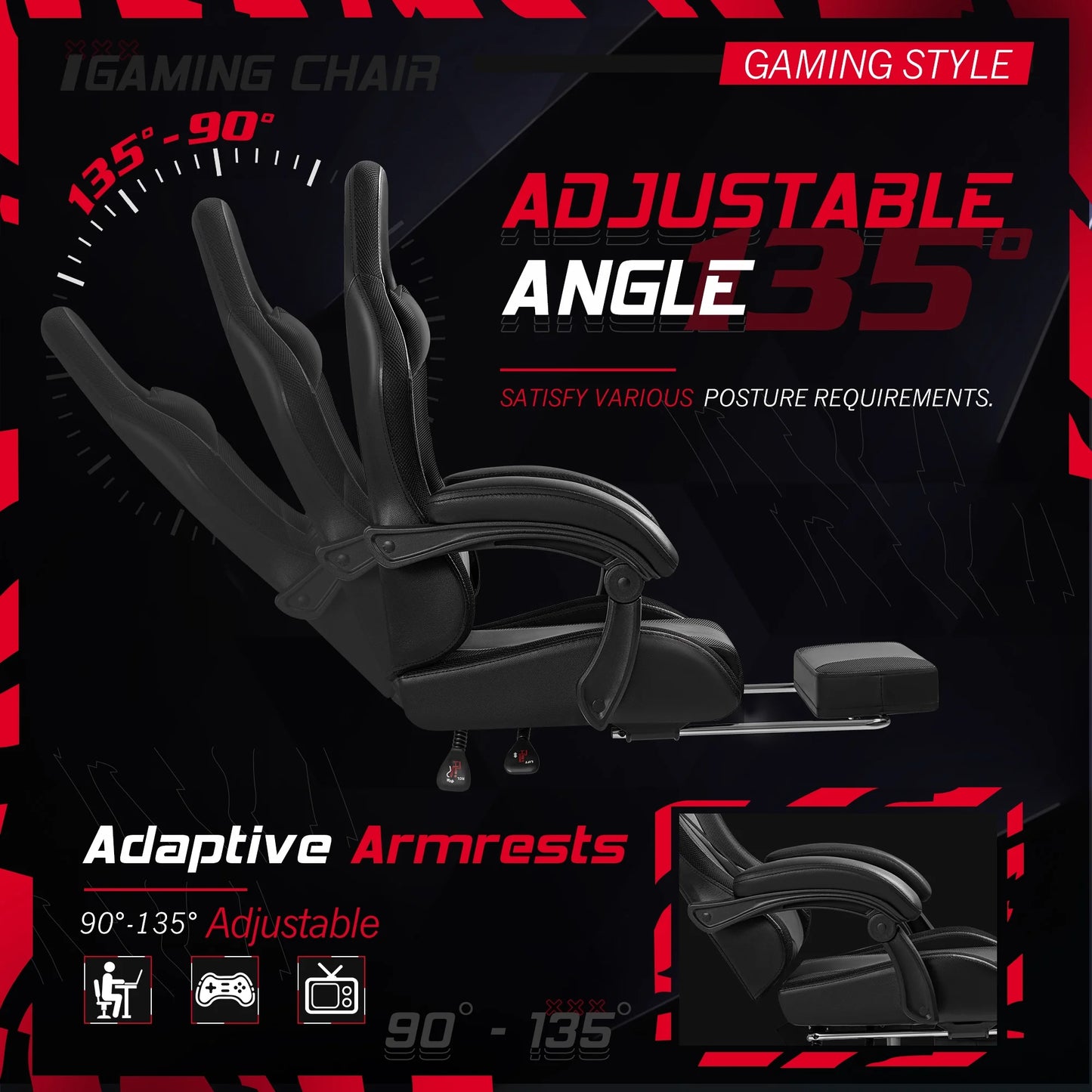 Homall RGB Gaming Chair with Massage and LED Lights Ergonomic Computer Chair with Footrest E-Sports Chair with Adjustable Lumbar Support Reclining Video Game Chair, Black